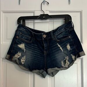 Express Blue Distressed Jean Shorts Raw Hem